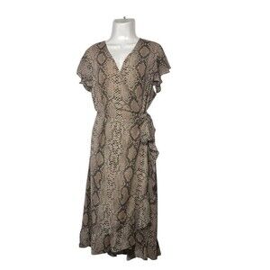 Sweet Pea Stacy Frati Snakeskin Wrap Dress XL Ruffle Y2K Midi Cocktail Career